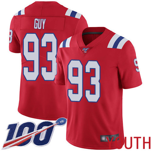 New England Patriots Football #93 Vapor Untouchable 100th Season Untouchable Limited Red Youth Lawrence Guy Alternate NFL Jersey->youth nfl jersey->Youth Jersey